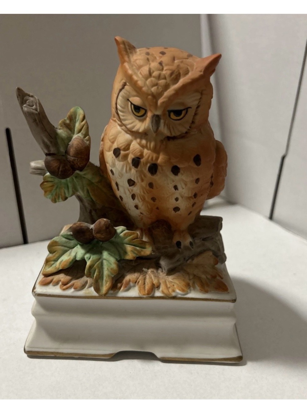 Ceramic Brown Owl Figurine Decorative music Box - Home Accents